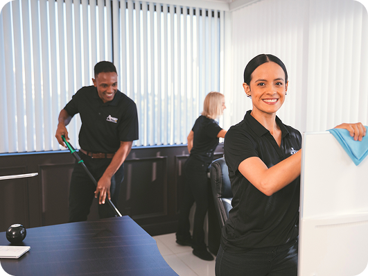 Anago unit franchisees cleaning an office